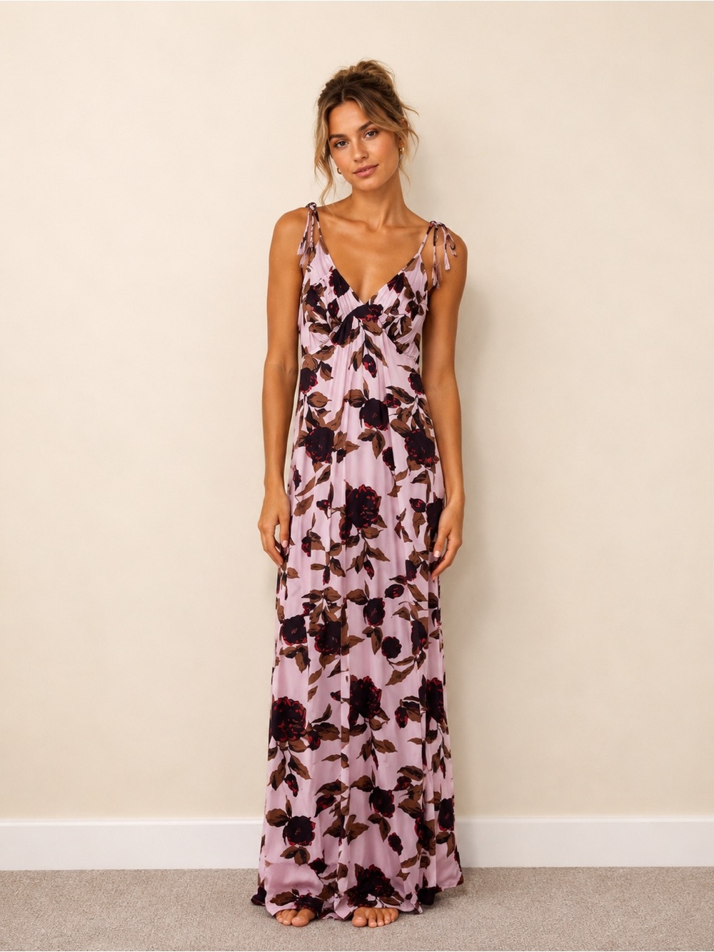 Parthea Pink Floral Maxi Dress Size M Tie Strap Open Back